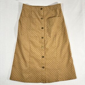 POLAGRAM Button Up Skirt Gold Polka Dot Knee Length Women’s M